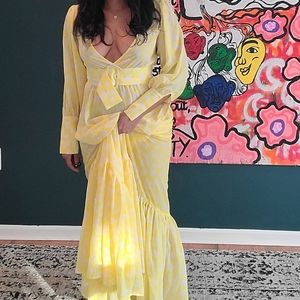 Sheer yellow polka-dot maxi dress
